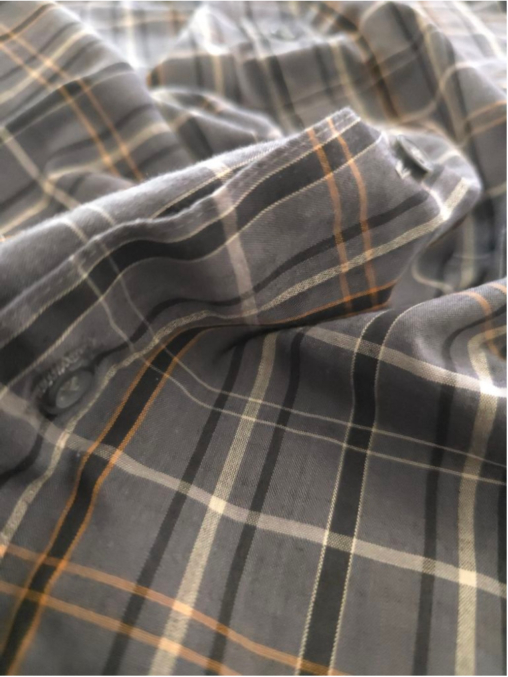 Men's Lion's Den Casual Button Down Shirt L Gray Orange Plaid Business Casual - Picture 3 of 8